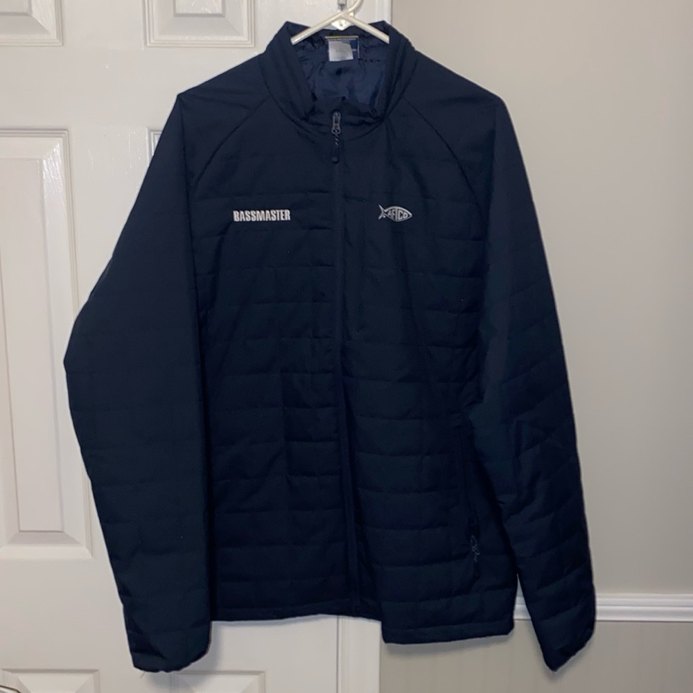 AFTCO Crosswinds Puffer jacket with Bassmaster logo size large, navy